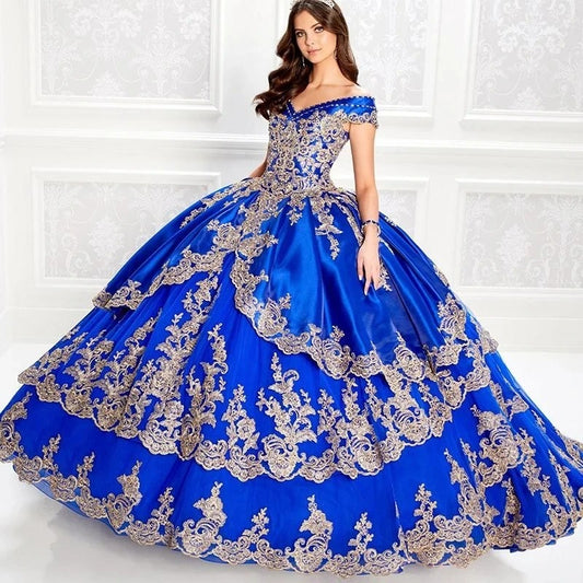 Royal Blue Off-Shoulder Quinceañera Gown