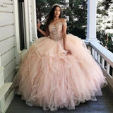 Off-Shoulder Sparkly Organza Quinceanera Gown