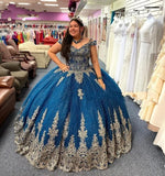 Shiny Blue Glitter Quinceañera Dress
