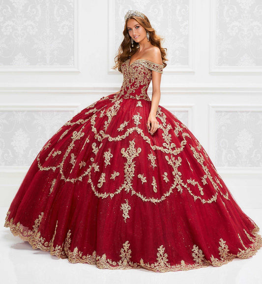 Burgundy Off-Shoulder Quinceañera Ball Gown
