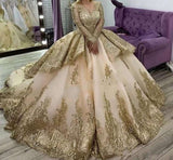Champagne Gold Lace Princess Quinceanera Dress