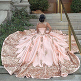 Rose Gold Sequin Quinceañera Dress