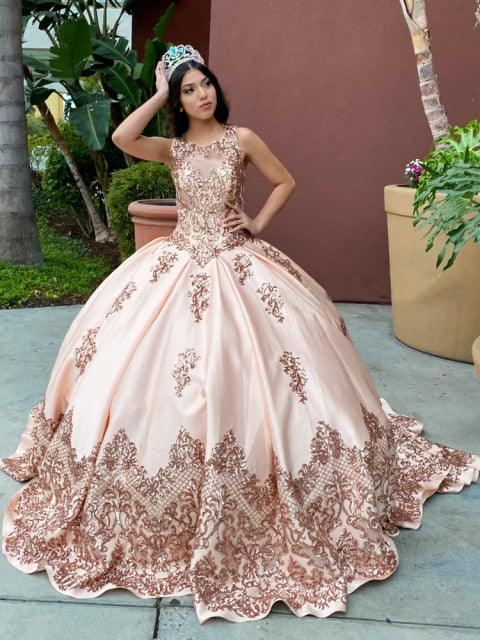 Rose Gold Sequin Quinceañera Dress