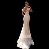 Appliques Lace V-Neck  Mermaid Wedding Dress with Sweep Train
