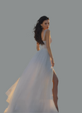 Elegant Sleeveless Side Slit A Line Wedding Dress