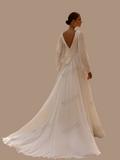 Elegant Satin V-Neck Backless A Line wedding dress
