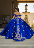 Butterfly Applique Beaded Sweet 16 Quinceanera Ball Gown