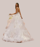 Exquisite Tiered Lace Appliques V-Neck A Line Wedding Dress