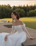 Classic Lace Appliques Off The Shoulder A Line Wedding Dress