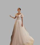 Flare Sleeves Vintage A Line Wedding Dress