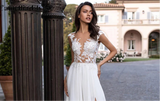 V-Neck Long Sleeve Wedding Dress