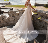 Appliques Lace V-Neck  Mermaid Wedding Dress with Sweep Train