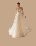 Tulle Tiered Off-Shoulder Wedding Dress