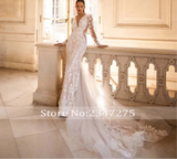Deep V-Neck Long Sleeve  Lace Mermaid Wedding Dress
