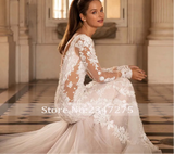 Deep V-Neck Long Sleeve  Lace Mermaid Wedding Dress