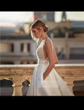 Charming V-Neck Sleeveless Satin A Line Wedding Dress