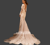 Deep V-Neck Long Sleeve  Lace Mermaid Wedding Dress