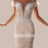 Appliques Lace V-Neck  Mermaid Wedding Dress with Sweep Train