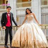 Gold Lace Sweet 15  Quinceanera  Gown