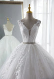 Lace Classic V-neck Elegant  Princess A-Line Wedding Dress SET TWO