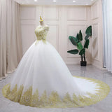 Champagne Lace Off-Shoulder Ball Gown