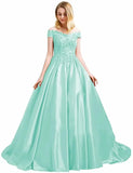 Off Shoulder Satin Prom Dress