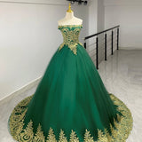 Champagne Lace Off-Shoulder Ball Gown