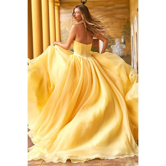 Chic Yellow A-Line Strapless Formal Dress