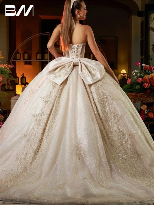 Glitter Quinceanera Dress with Detachable Sleeves