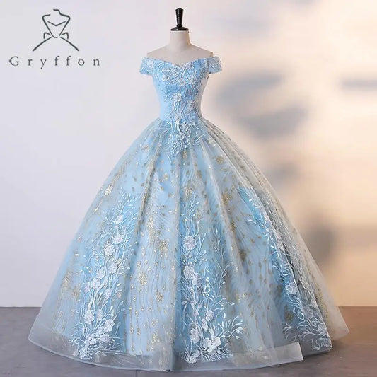 Lace Ball Gown Shinny Sequin Prom, Birthday, Quinceanera  Dress