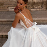 Elegant Deep V-Neck A-Line Wedding Dress