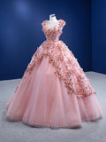 Pink Quinceañera Tulle Ball Gown