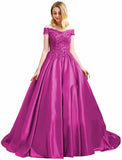 Off Shoulder Satin Prom Dress