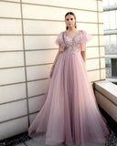 V-neck A-line Backless Formal Dress