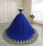 Champagne Lace Off-Shoulder Ball Gown