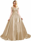 Off Shoulder Satin Prom Dress