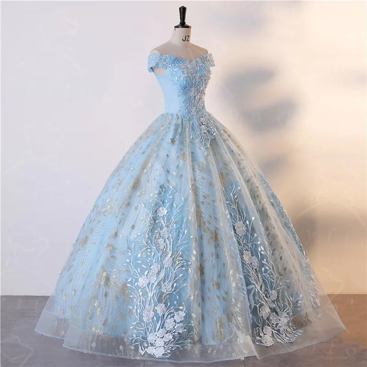 Lace Ball Gown Shinny Sequin Prom, Birthday, Quinceanera  Dress