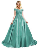 Off Shoulder Satin Prom Dress