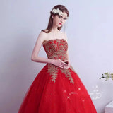 Red Tulle Strapless  Formal Dress
