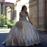 Gold Lace Sweet 15  Quinceanera  Gown