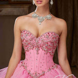 Pink Beaded Quinceañera Ball Gown