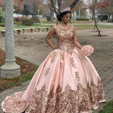 Rose Gold Sequin Quinceañera Dress